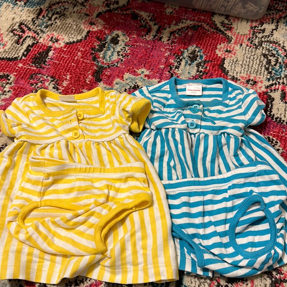 Hanna Andersson 2 set Onesies with Bloomers 3-6months and Pink Stripe top